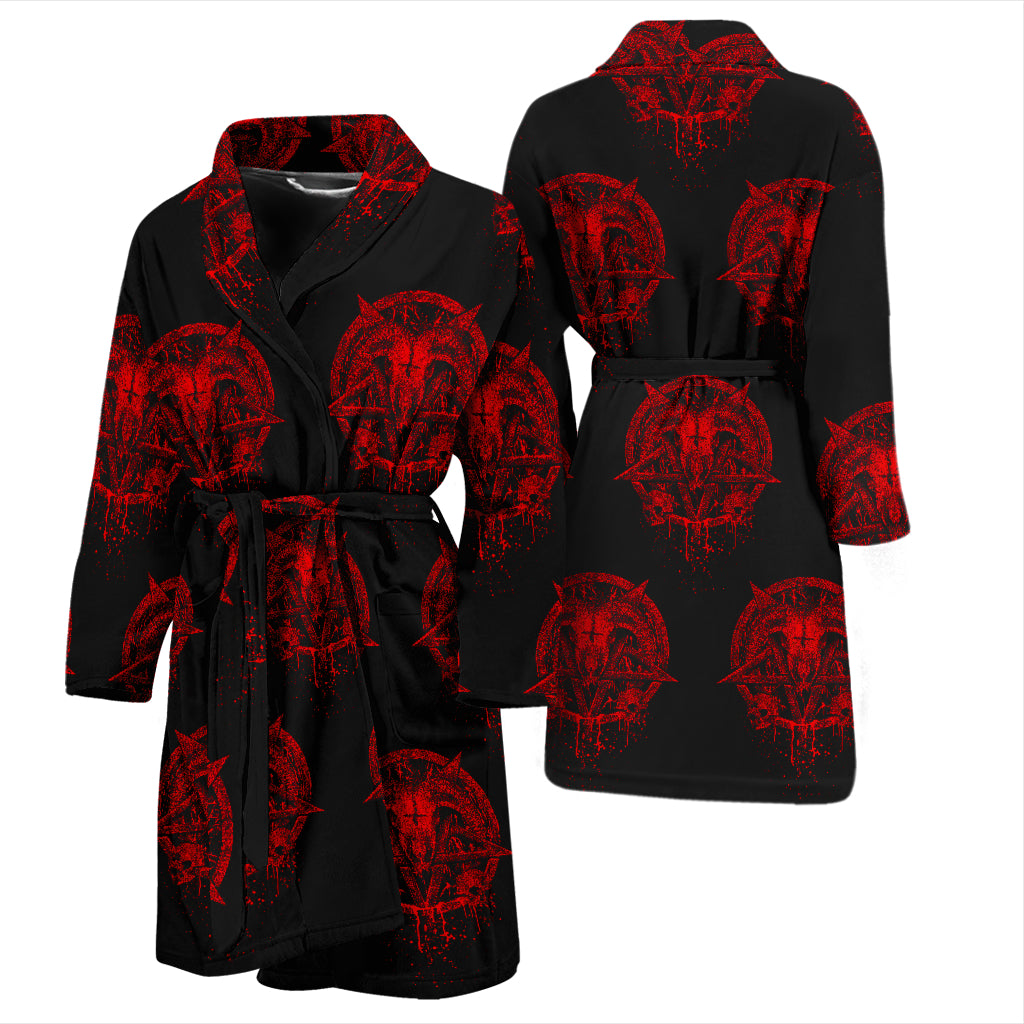 Red Brutal Baphomet Men's Bath Robe