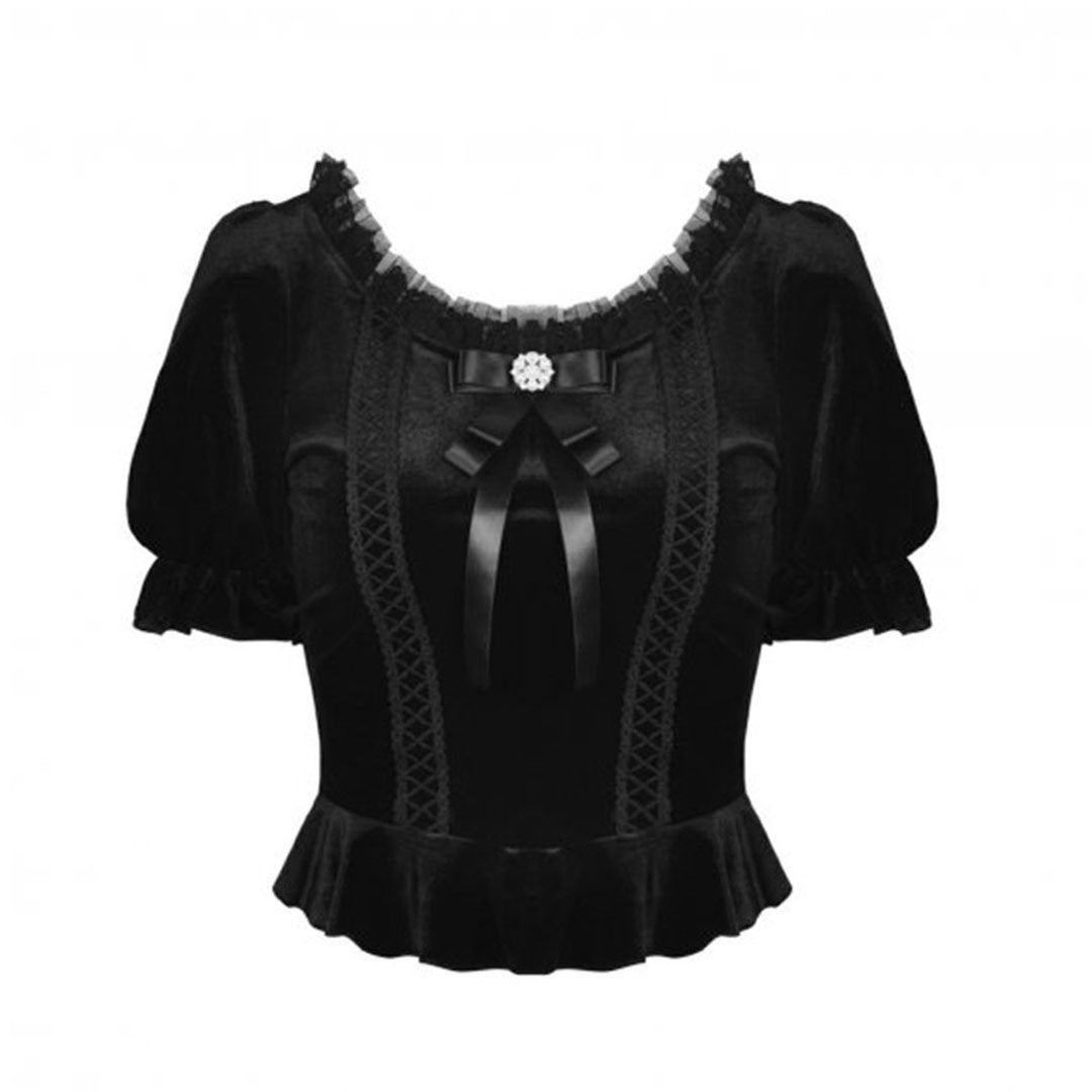 Lace Trim Velvet Top